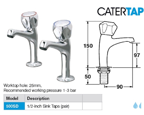Mechline CaterTap Light Duty Dome Head Sink taps 1/2" (Pair)